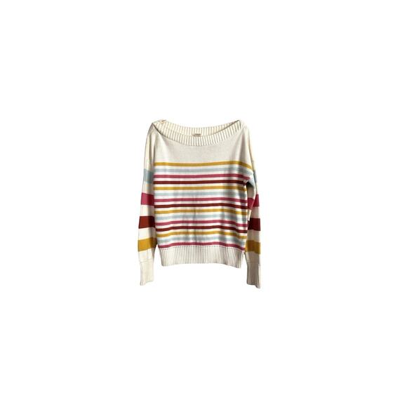 Y2K 90s Women’s S Gap Boat Neck Sweater Striped Long Sleeve Cream Cotton Knit - Picture 8 of 12